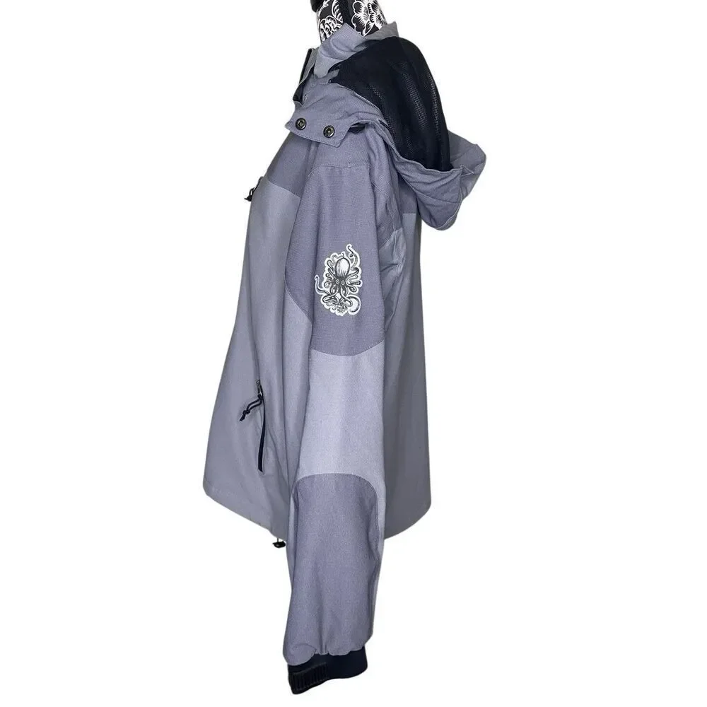North America Branding Gray Softshell Jacket Men’s Large Hooded Octopus Patch